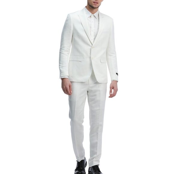 White Linen 2 Piece Peak Lapel Skinny Fit Men's Suit